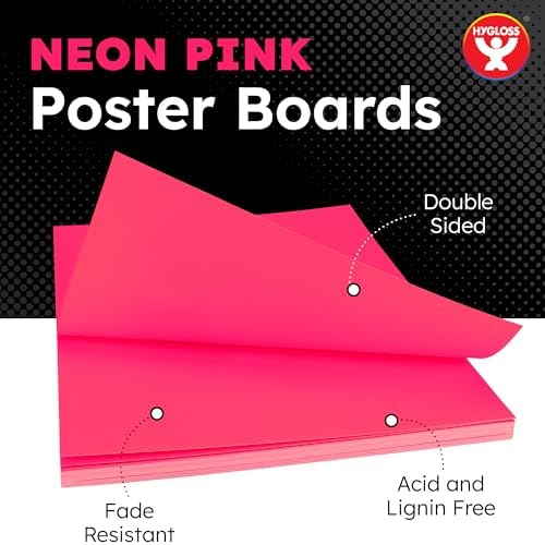 Hygloss Poster Board 11 x 14, 25 Pack Neon Pink, Colored Posterboard