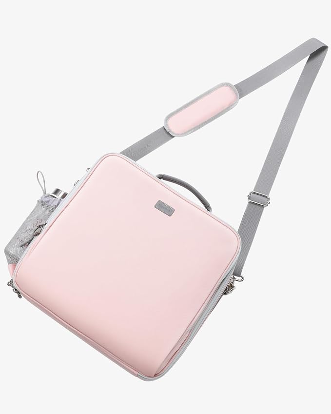 Zipper Binder 3 Inch D-Ring 3 Ring with Water Bottle Holder | Binder with Strap for School/Office, 700 Sheet Capacity-Multiple Pockets, Fit for 13" Tablet/Laptop, Pink