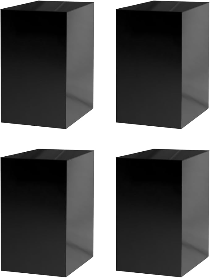 Marketing Holders 4 Pack Black Acrylic Display Box with One Open Side No Lids Versatile Plinth Vertical Column 12" x 12" x 24" Merchandise Retail Product Socle Riser No Assembly