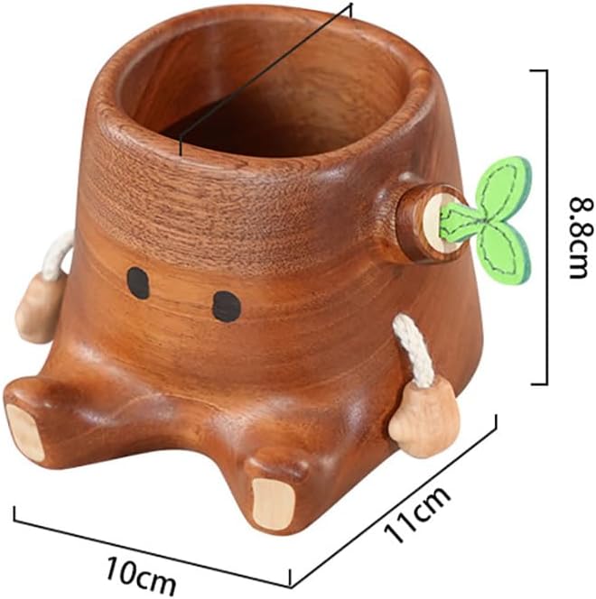 Stump Pen Holder – Cute Wooden Desk Organizer, Fairy Tale Tree Stump Pencil Cup for Stationery, Makeup Brushes, Dried Flowers, Solid Wood Desktop Decor Gift