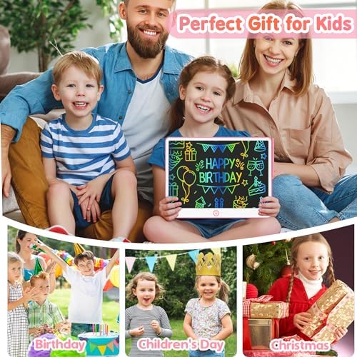 Hockvill LCD Writing Tablet for Kids 16 Inch, Toys for Girls Boys Drawing Pad for 3 4 5 6 7 Year Old Kids Toys, Christmas Birthday Gift for Kids, Toddler Doodle Board Travel Essentials - Pink