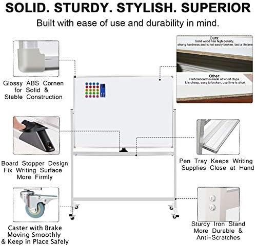 Mobile Whiteboard on Wheels, 48"x36" Double-Sided Magnetic Dry Erase Board - Flipchart Easel for Office, Classroom & Home, Rolling Stand with Easy Flip Feature