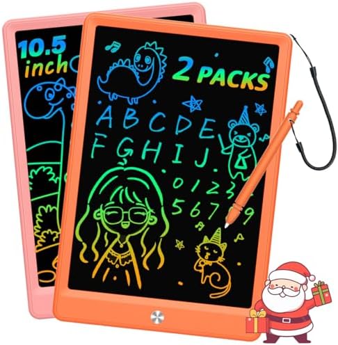 BUKEBU LCD Writing Tablet Doodle Board, Colorful Drawing Pad, Electronic Drawing Tablet, Drawing Pads,Travel Gifts for Kids Ages 3 4 5 6 7 8 Year Old Girls Boys (10.5 inch, Orange+Pink)