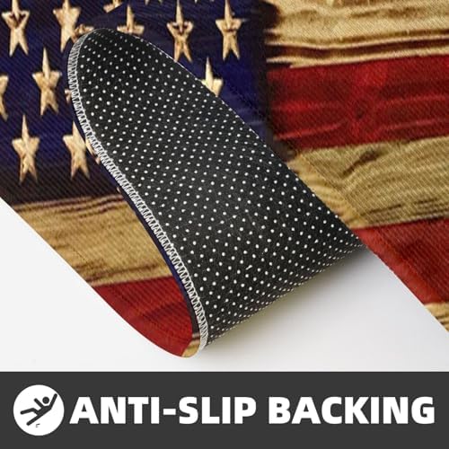 Vintage America Flag Kitchen Floor Mat Set of 2, Non Slip Rugs Absorbent Mats for Floor Countertop Office Home, Striped Star Flag Indoor Outdoor Decor Doormat 17" x 29.5" + 17" x 47"