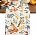 Fall Table Runner Autumn Animal Table Runners Harvest Thanksgiving Owl Bird Fox Leaves Cotton Linen Dresser Scarf Kitchen Dining Table Decor for Autumn Holiday Party Coffee 13x90 Inch