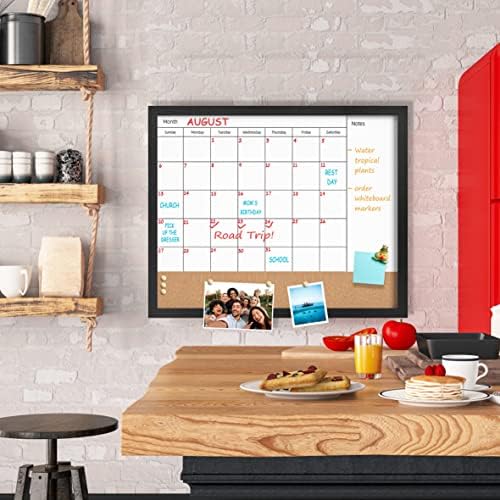 Dry Erase Calendar Whiteboard for Wall,Combo Board White Board &Cork,Black