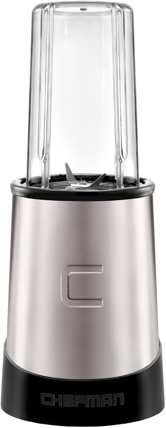 Chefman Personal Ultimate Kitchen Blender, Quick Portable Blending of Shakes, Smoothies, Baby Food & Juice, 2 Travel Cups, Cover & Drinking Rim, 6-Piece Set, Dishwasher-Safe Stainless-Steel Blade