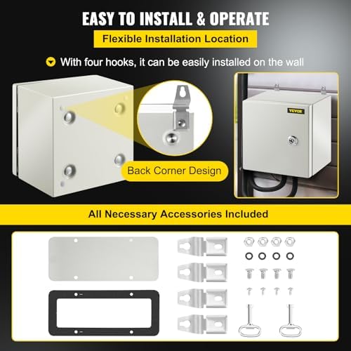 VEVOR NEMA Steel Enclosure, 8" x 8" x 6" NEMA 4X Steel Electrical Box, IP66 Waterproof & Dustproof, Outdoor/Indoor Electrical Junction Box, with Mounting Plate