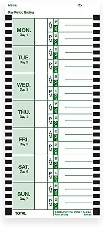 Lathem E8-100 Weekly Time Cards, Thermal Print - Pack of 100 Cards