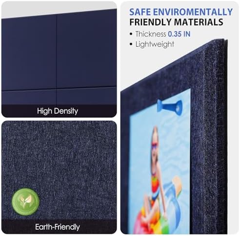 MaxGear Felt Bulletin Board 48" x 36", Dark Blue Felt Wall Tiles Wall Decor