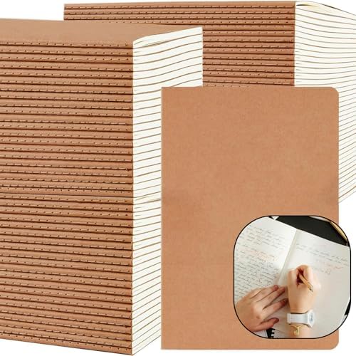 100 Pack A5 Lined Kraft Notebook Journals 8.3x5.5 In，Travel Journals Notebooks Bulk，Subject Notebooks 34 Sheets 68 Pages for Writing School Office Supplies (Lined-100 Pack)