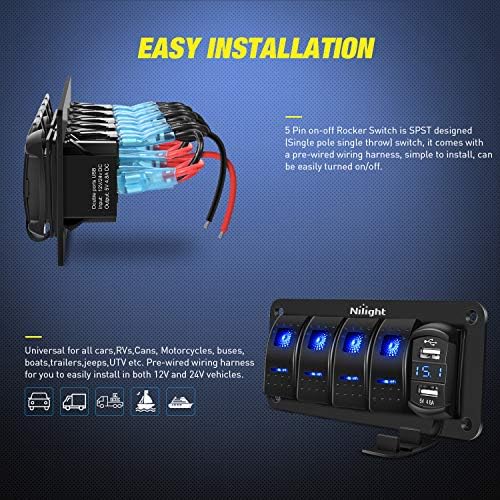 Nilight 4 Gang Rocker Switch Panel with 4.8 Amp Dual USB Charger Voltmeter