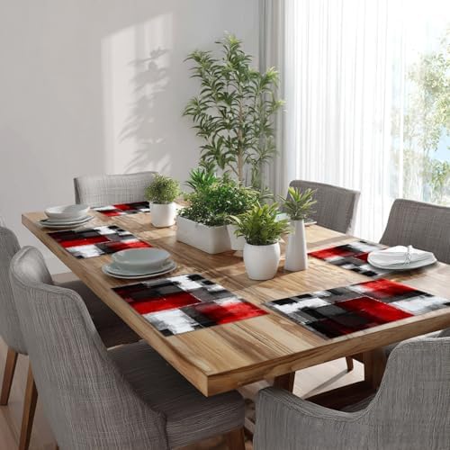 Batmerry Abstract Art Colorful Painting Linen Placemats Set of 4, Modern Art Black and Red Washable Table Mats for Kitchen Table Thickened Heat Insulation Dining Set Indoor Outdoor 12X18 in