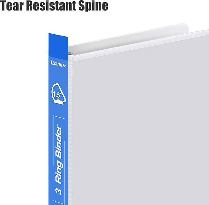 COMIX Heavy Duty 1 1/2 inch Slant-D Ring View Binder, 1.5 inch 3 Ring Binders, Hold 350 Sheets of 8.5" x 11" Paper, 12 Pack (White)