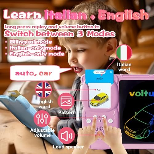 Talking Flash Cards with Writing Tablet - Italian English, Pink