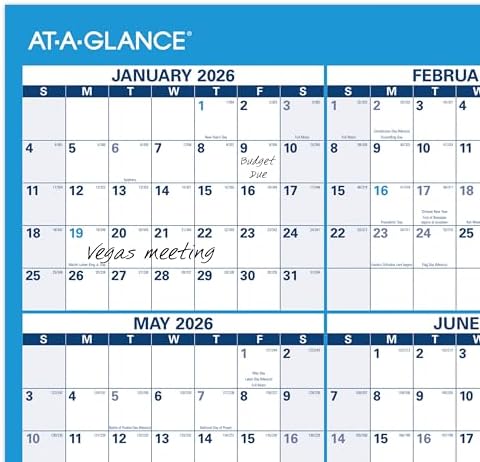 AT-A-GLANCE 2026 Erasable Calendar, Dry Erase Wall Planner, 36" x 24", Large, Yearly, Horizontal/Vertical, Seasons in Bloom (PM200P2826)