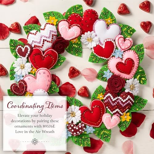 Bucilla Felt Applique 4 Piece Ornament Making Kit, Heartfelt Treasures, Perfect for DIY Arts and Crafts, 89745E