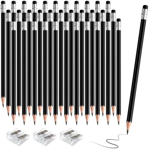 36 PCS Black Pencils with Eraser, Pre-Sharpened HB Pencils for Writing & Drawing, School Supplies for Kids Homework, Tests, Art Crafts & Teacher Grading (Black)