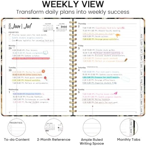 Planner 2026-2027, Weekly & Monthly Academic Calendar, Jul 2026 – Jun 2027