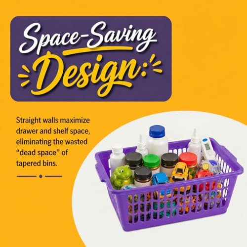 YBM HOME Plastic Perforated Storage Basket Bin Office Drawer, Shelf Desktop Countertop Tray Organizer 32-1188 (12, Purple)