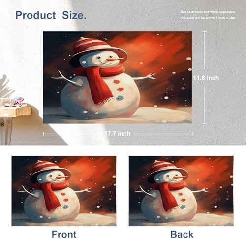 Batmerry Christmas Winter Snowman Linen Placemats Set of 4, Red Scarf Hat Snowflake Washable Table Mats for Kitchen Table Thickened Heat Insulation Dining Set Indoor Outdoor 12X18 in
