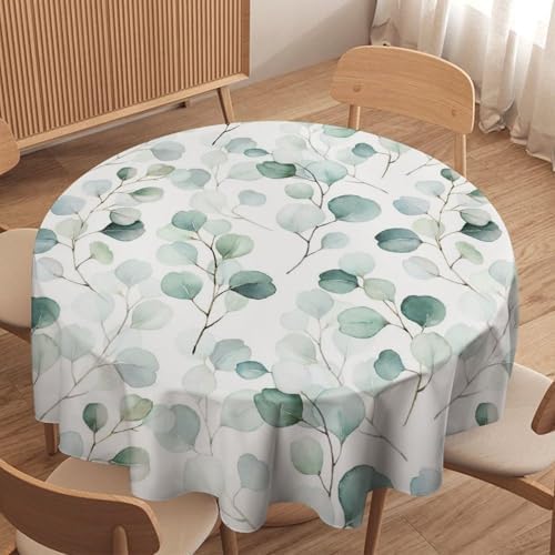 Eucalyptus Leaf Tablecloth, Spring Botanical Sage Green Watercolor Floral Plant Branches Print Table Cloth for Home Kitchen Dining Outdoor Patio Wedding Decor, 60x60in