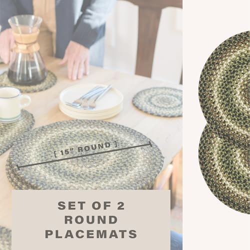 Homespice Pinecone Braided Placemats for Rustic Decor, Round 15" Set of 2