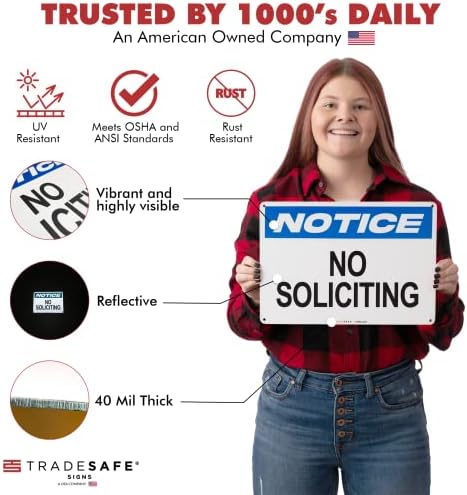 TRADESAFE No Soliciting Sign - Aluminum Safety Signs for Business, Light Reflective, UV-Resistant, Waterproof, 14” X 10” No Solicitors Sign