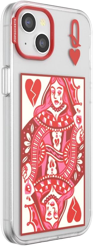 PopSockets iPhone 15 Phone Case with MagSafe- Heart Queen | Magnetic, Wireless Charging, Camera & Drop Protection, Heart, Valentines, Red, Textured