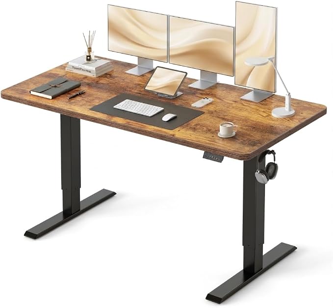 CubiCubi 55 x 24 Electric Standing Desk, Height Adjustable, Rustic Brown | Sit Stand up Home Office Desk, Computer Workstations, Ergonomic Design, Advanced Motor, High-Strength Frame, 176 lbs Capacity