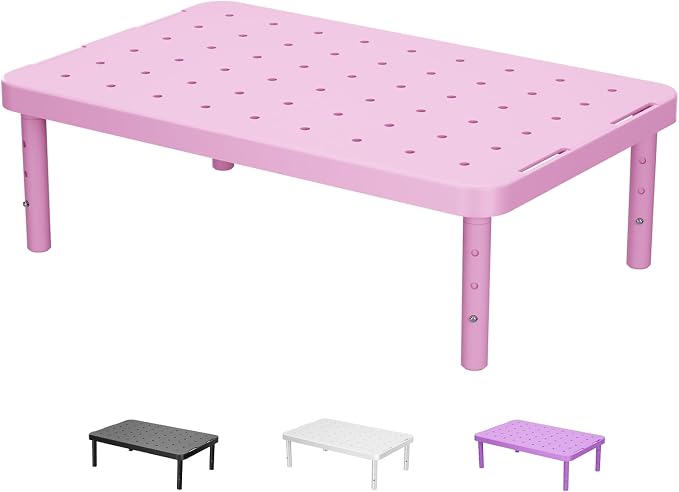 WALI Computer Monitor Stand for Desk, Adjustable Laptop Riser, up to 44 lbs | Desk Monitor Riser Underneath Storage, Fits Notebook, Laptops, Printers, for Home, Office, School (PTT001-P),1 Pack, Pink