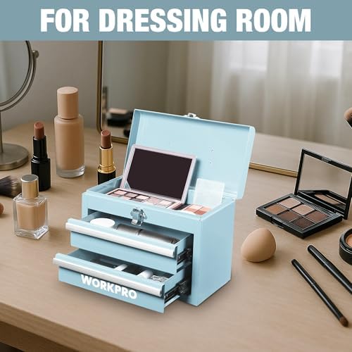 WORKPRO Portable Mini Metal Tool Box with 2 Drawers