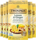 Twinings Lemon & Ginger, Caffeine-Free Herbal Tea Bags, 25 CT Box (6 Pack)