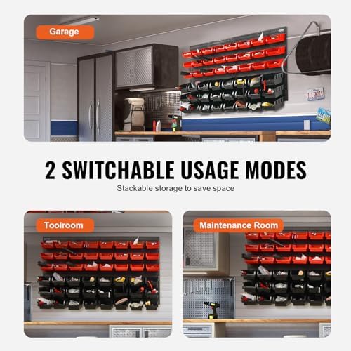 VEVOR 48-Bin Wall Mounted Storage Bins Parts Rack Organizer Garage Shop Tool Organizer for Screws, Nuts, Bolts, Nails, Beads, and Small Hardware Parts, With Wall Panels