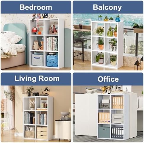 6 Cube Organizers and Storage, Open Shelf Storage, Includes 4 Corner Bumpers, Space-Saving Vertical Storage for Living Room, Home Office, 41.7" H x 27.6" W x 11.8" D, White