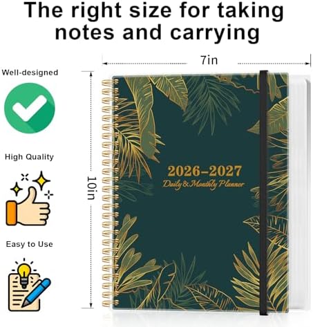 Daily Planner 2026-2027 - July 2026 to June 2027, 7" x 10", Leaf