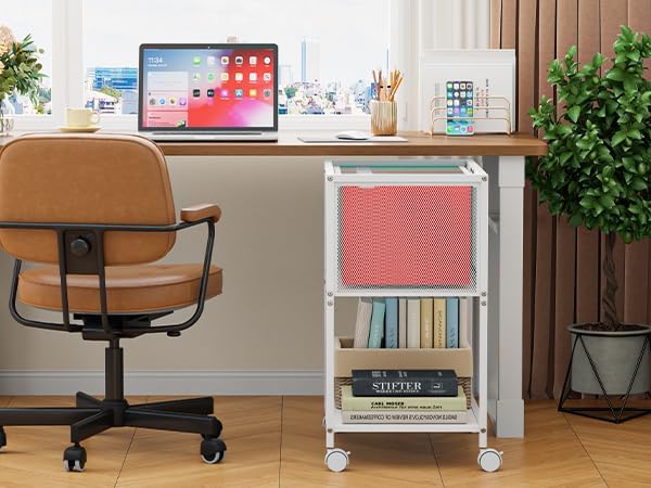 Sbanmao Rolling File Cart, Mobile File Cabinet with Wheels Hanging Files, Metal Hanging File Folder Cart File Organizer Fit Letter Size for Home Office, White