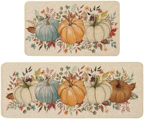 Baccessor Fall Pumpkin Kitchen Rug Autumn Set of 2,17x29 and 17x47 Inch