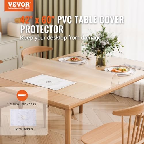 VEVOR Plastic Table Cover, 42 x 60 Inch 1.5 mm Thick Frosted Rectangle PVC Desk Mat Protector, Waterproof & Easy Cleaning Pad Tablecloth, for Office, Dresser, Dining Room, Night Stand