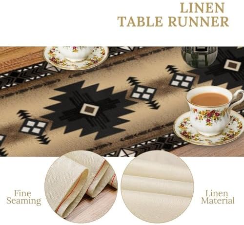 Aztec Table Runner, Southwestern Ethnic Geometric Triditional Table Runner Table Setting Decor for Kitchen Garden Farmhouse Party Holiday Dinner Home, 13x120 in