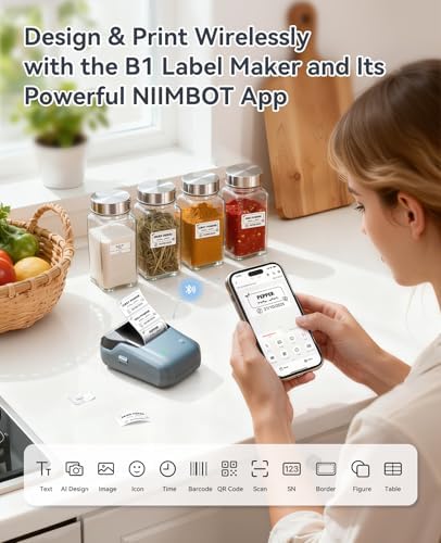 NIIMBOT B1 Label Maker Machine with Tape, 2Inch Thermal Label Printer, Blue