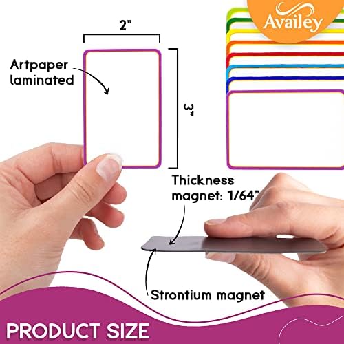 Availey 40 Pieces (3 x 2) - Colored Border Magnetic Dry Erase Labels - Reusable Strips for Classroom Home Office Garage - Refrigerator Blank Writable Erasable Cards - Name Tags Students Locker Shelf