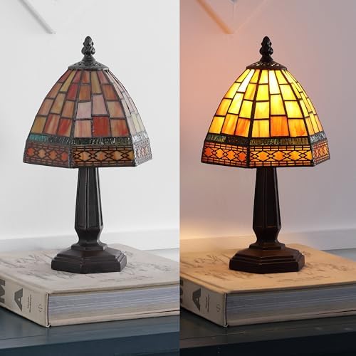 JONATHAN Y Carter Tiffany Style Stained Glass Table Lamp 12", Red/Yellow