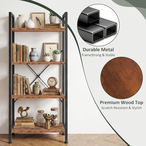 4 Tier Bookshelf, Free Standing Bookcase with Open Storage Shelves