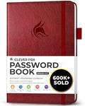 Clever Fox Password Book with Alphabetical Tabs, 5.3"x7.7" Keeper Wine Red