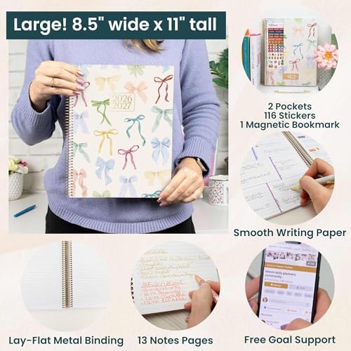 bloom daily planners 2026-2027 Planner (8.5” x 11") 13 Month Academic Year Organizer (July 2026 - July 2027) - Weekly & Monthly Agenda Book with Stickers & Tabs - Bows