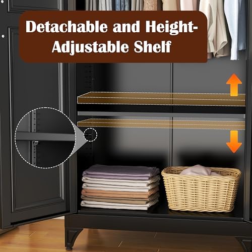SteeLoong Metal Wardrobe Cabinet,Armoire Wardrobe Closet with Hanging Rod