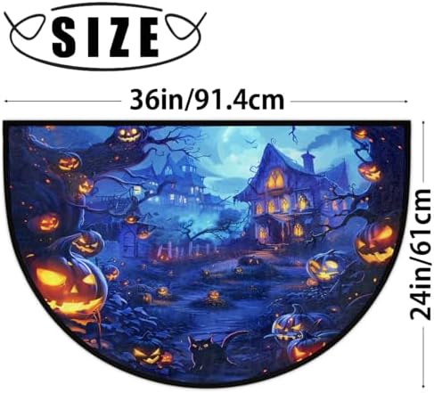 Halloween Pumpkin Moon Half Round Door Mat Non Slip Washable Halloween Semi Circle Area Rug Absorbent Soft Half Moon Rug Floor Mat for Kitchen Indoor Outdoor Bathroom Patio Front Door Mat Decor