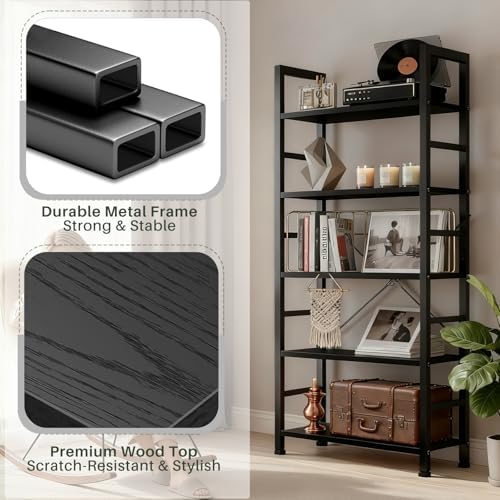 5 Tier Bookshelf, Free Standing Bookcase with Open Storage Shelves