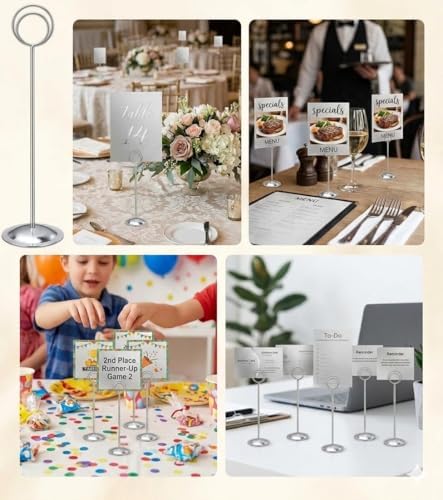 HOHIYA 12 Pack Silver Table Number Holders 12" Wedding Place Card Stands